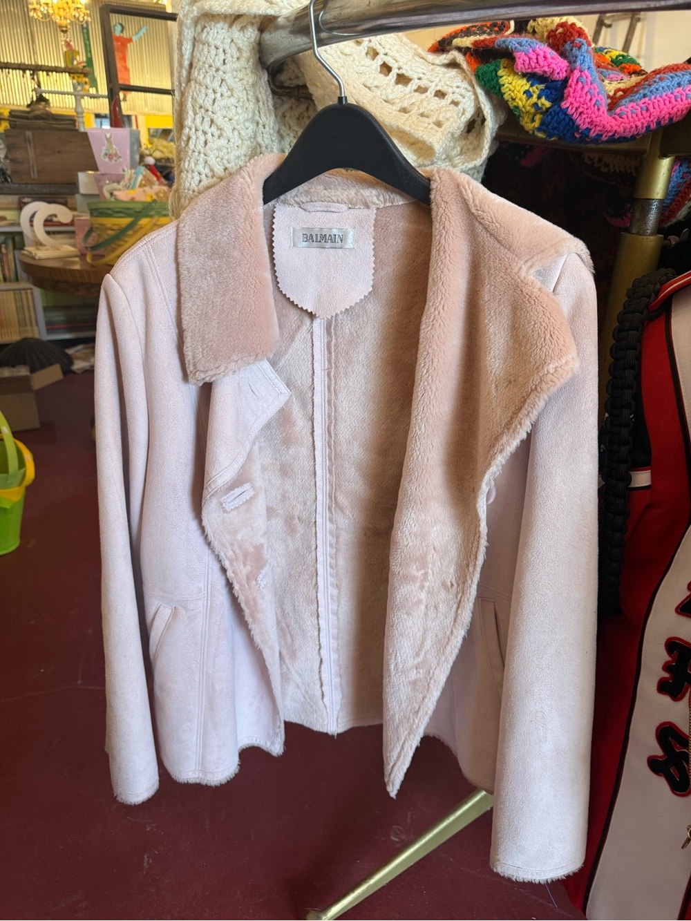 Balmain Pale Pink Teddy Shearling Jacket